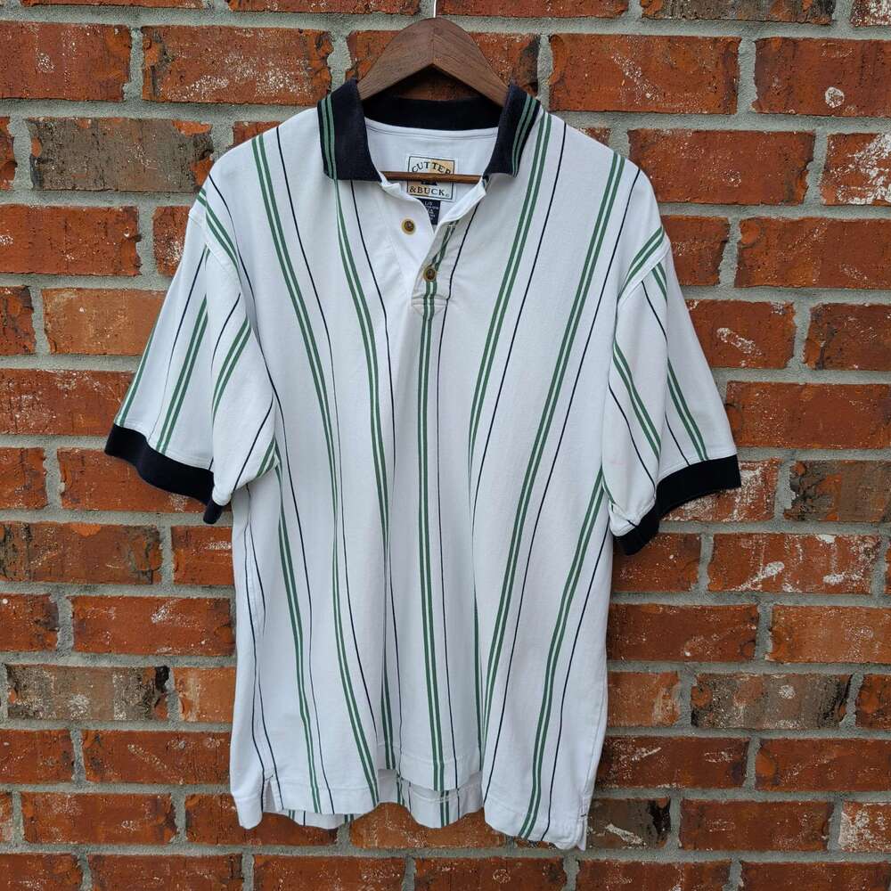 Cutter & Buck Teton Pines Polo Mens L Striped Golf Shirt Vintage